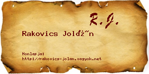 Rakovics Jolán névjegykártya